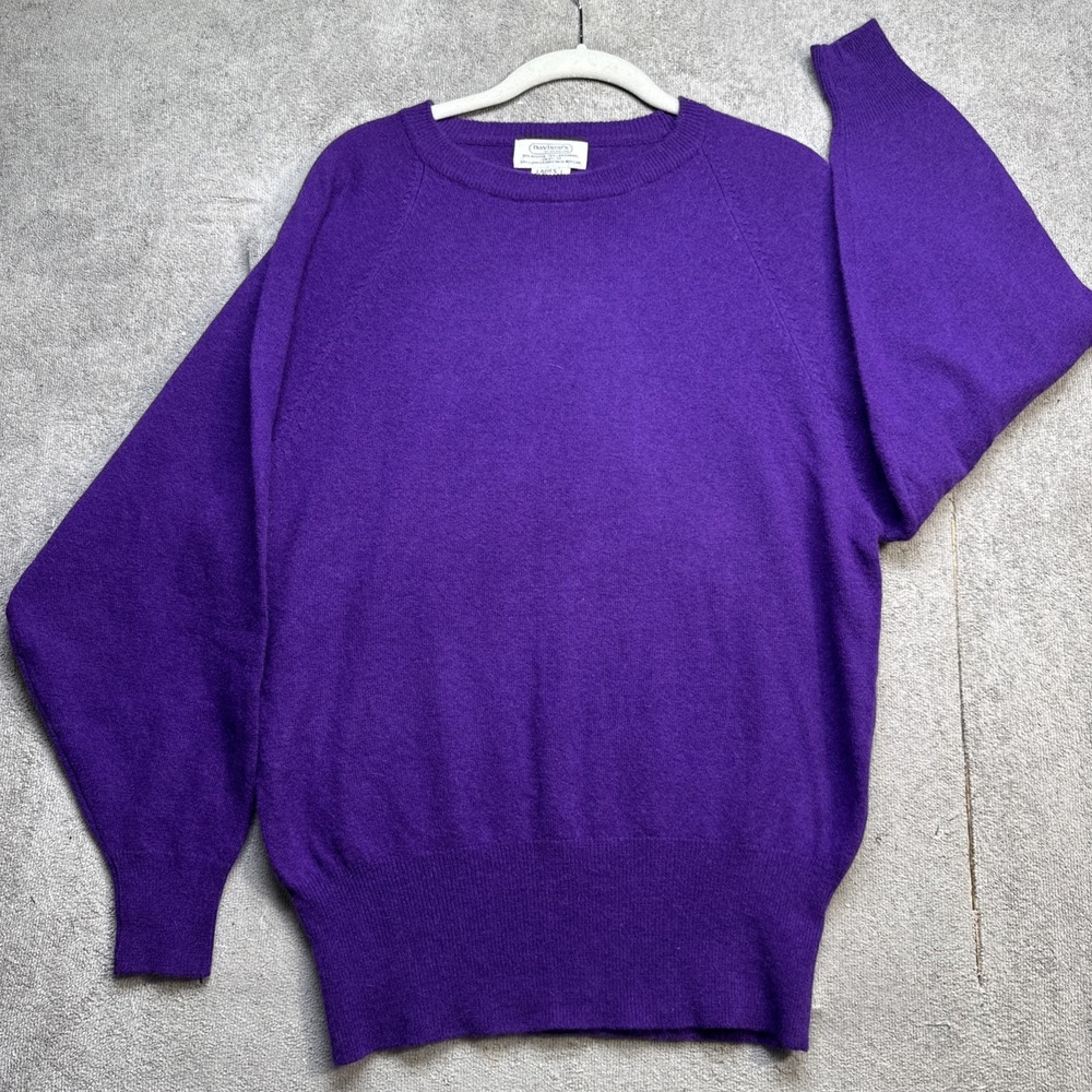 Vintage angora lambswool purple crew neck sweater soft cozy knit womens large‎